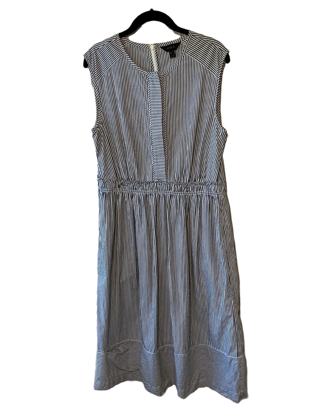 J. Crew Tall Blue and White Striped Sleeveless Elastic Waist Midi Dress ST